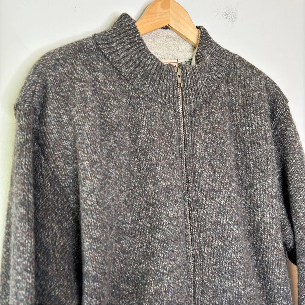 Woolrich Vintage USA Speckled Wool Blend Fleece Lined‎ Zip Up Cardigan Sweater L
